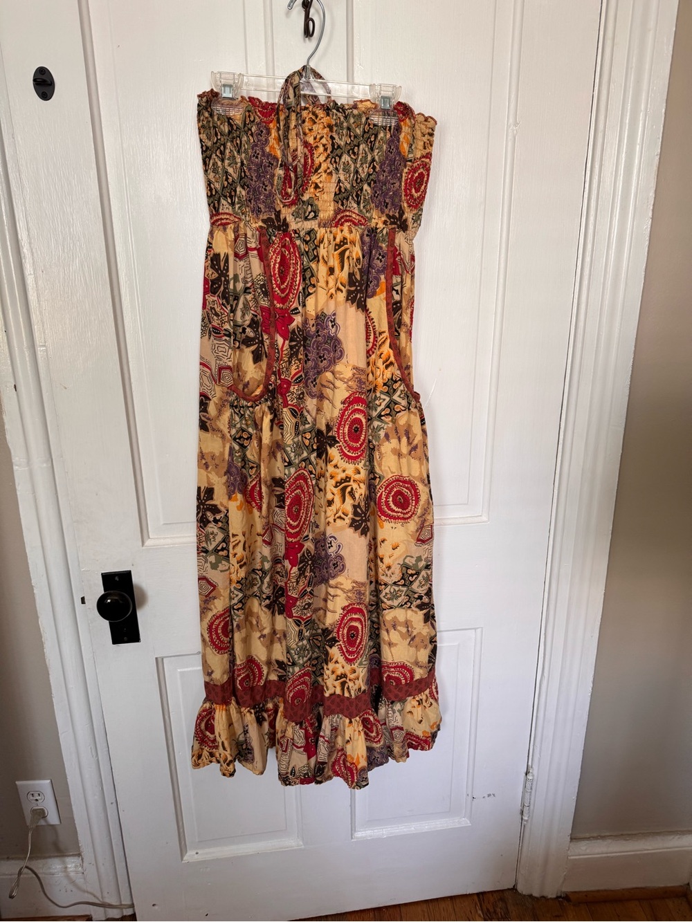 Daytrip Tie Halter Maxi Dress in Mustard with Red and Purple Floral